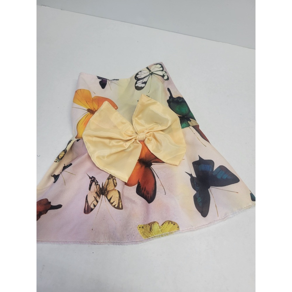 Small Butterfly Print Pet Dress with Yellow Bow Snap Closure Sleeveless Size S‎